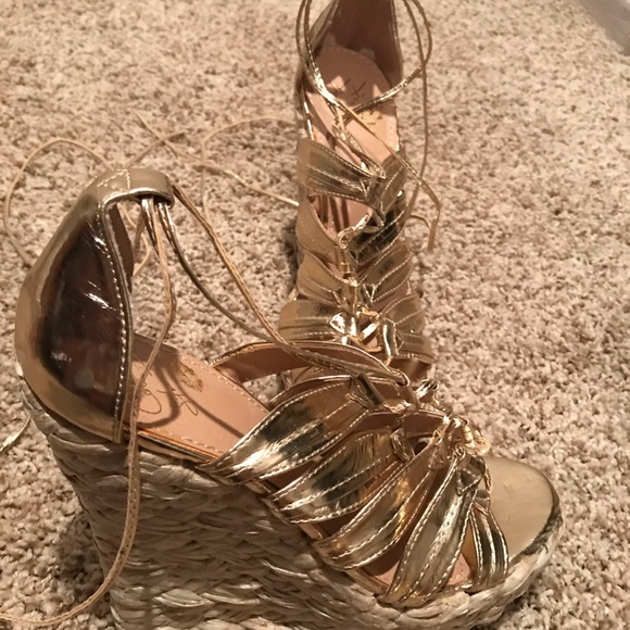 COLIN STUART Wedge shoes, ankle strap gold laces - Picture 3 of 11